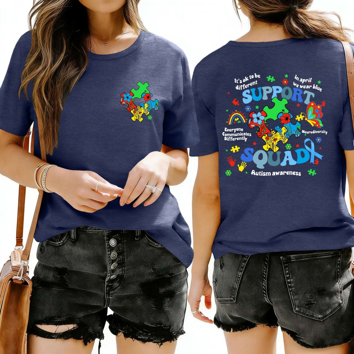 Autism Awareness Shirt for Women Autism Support Tshirt I Am Ausome T-Shirt Puzzle Piece Short Sleeve Tops(DarkBlue2,Large) thumbnail 4