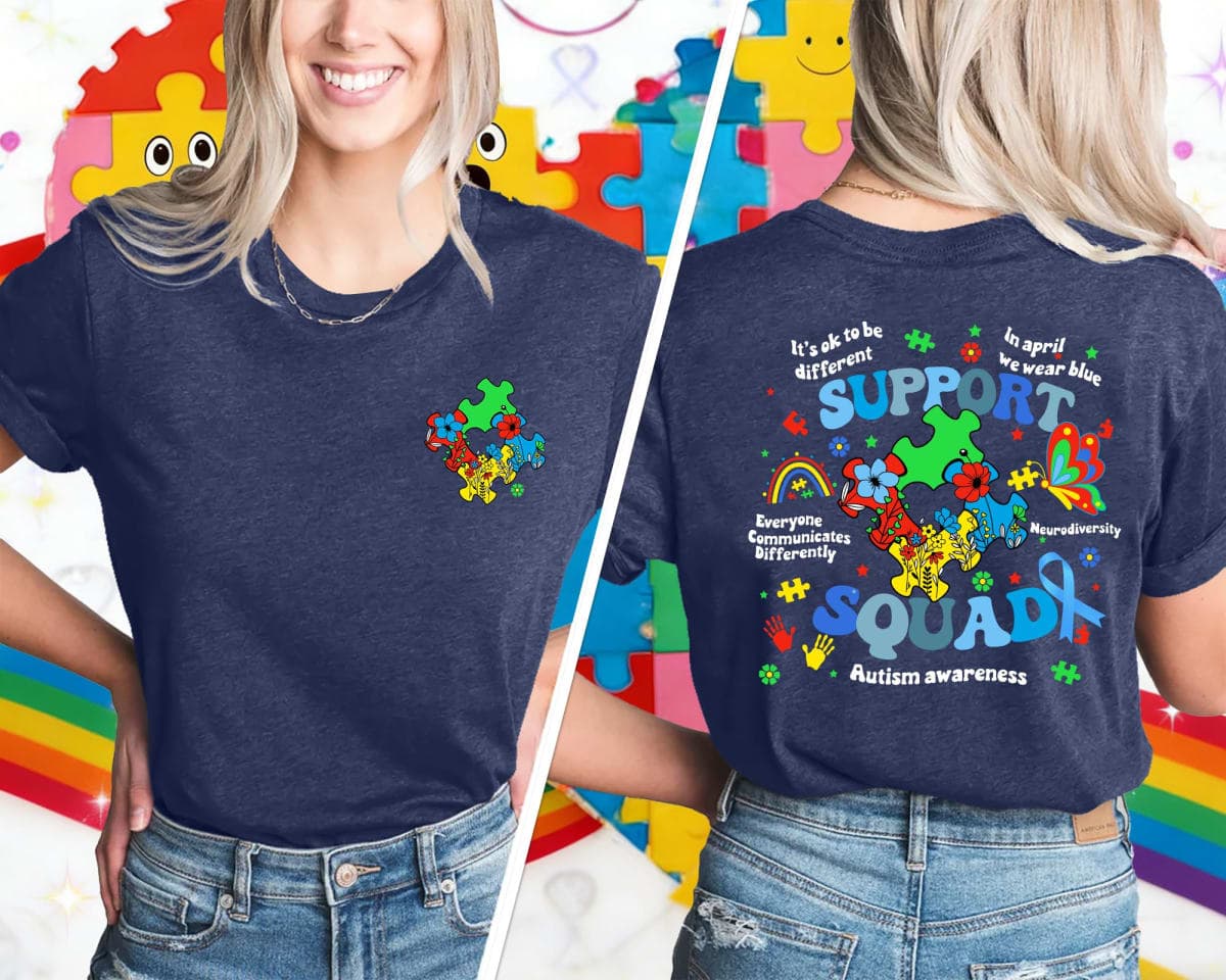 Autism Awareness Shirt for Women Autism Support Tshirt I Am Ausome T-Shirt Puzzle Piece Short Sleeve Tops(DarkBlue2,Large) thumbnail 5