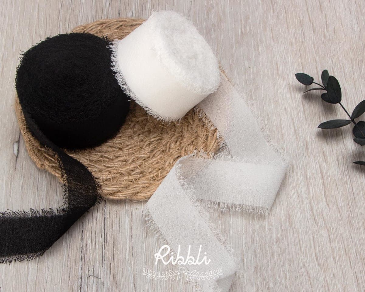 Ribbli Black Ribbon 1 Inch x 3 Rolls Total 24 Yards Handmade Fringe Chiffon Silk Ribbon for Wrapping Wedding Invitations Bridal Bouquets DIY Crafts Home Decor thumbnail 4