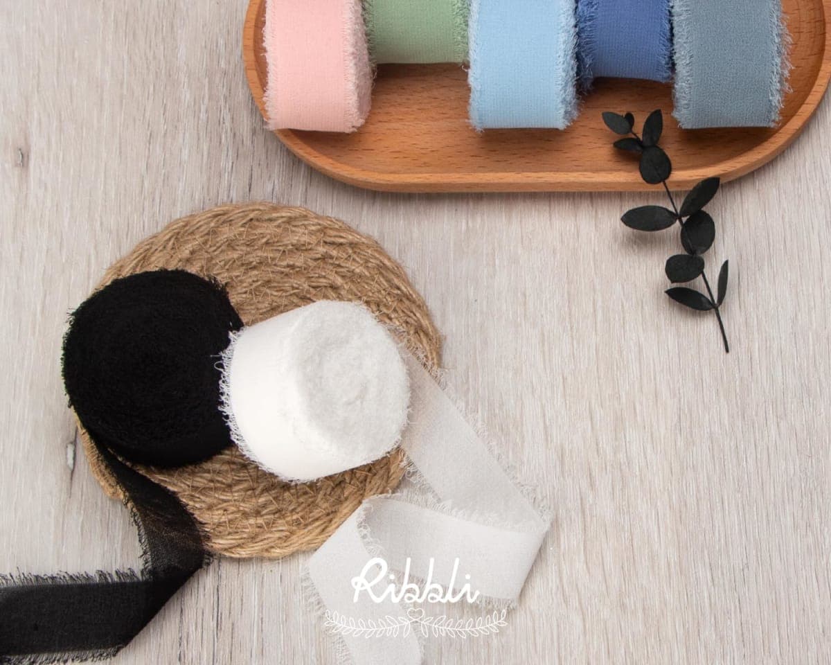 Ribbli Black Ribbon 1 Inch x 3 Rolls Total 24 Yards Handmade Fringe Chiffon Silk Ribbon for Wrapping Wedding Invitations Bridal Bouquets DIY Crafts Home Decor thumbnail 5