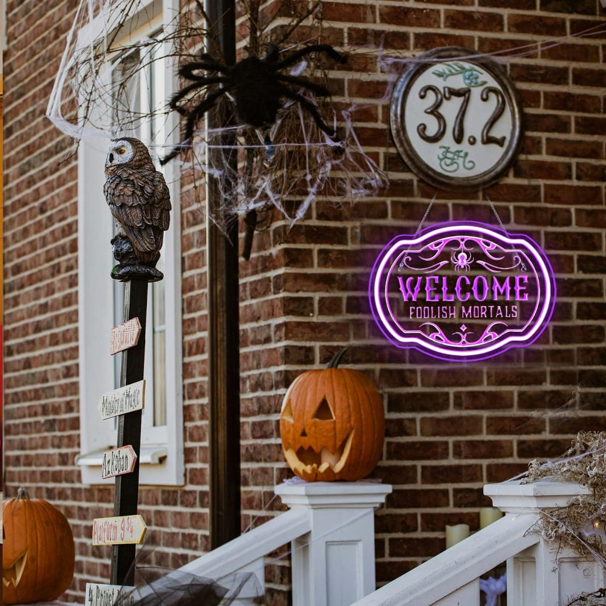 Horseneon Welcome Foolish Mortals Neon Sign - Haunted Mansion LED Wall Decor for Halloween, Horror Parties & Themed Bars, USB-Powered with Adjustable Brightness, Spooky Flicker Effect thumbnail 3