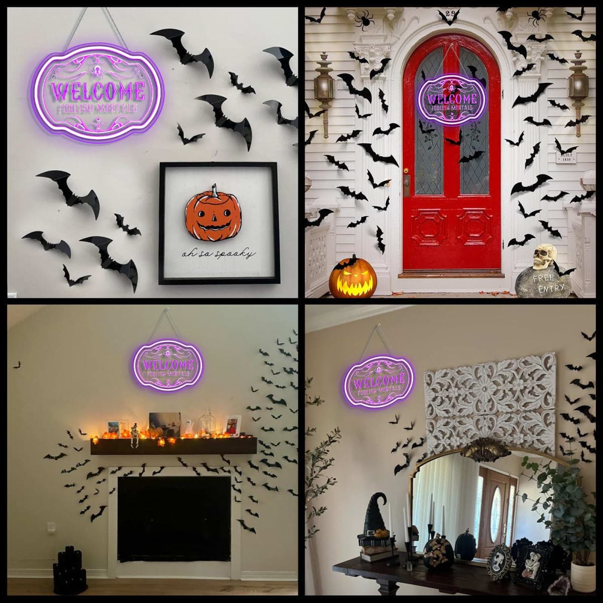 Horseneon Welcome Foolish Mortals Neon Sign - Haunted Mansion LED Wall Decor for Halloween, Horror Parties & Themed Bars, USB-Powered with Adjustable Brightness, Spooky Flicker Effect thumbnail 4