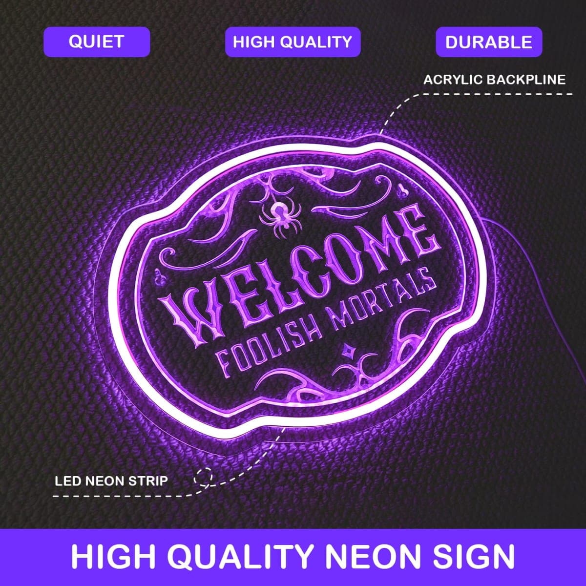 Horseneon Welcome Foolish Mortals Neon Sign - Haunted Mansion LED Wall Decor for Halloween, Horror Parties & Themed Bars, USB-Powered with Adjustable Brightness, Spooky Flicker Effect thumbnail 5