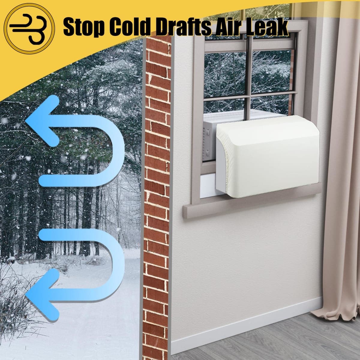 Powrocket 2 Pack Foam Block for U-Shape Window AC Units,Window AC Curtain Side Foam Block with Weather Seal Tape,Stop Cold Drafts Air Leak,Winter Summer,Compatible with Midea Window Air Conditioner thumbnail 2