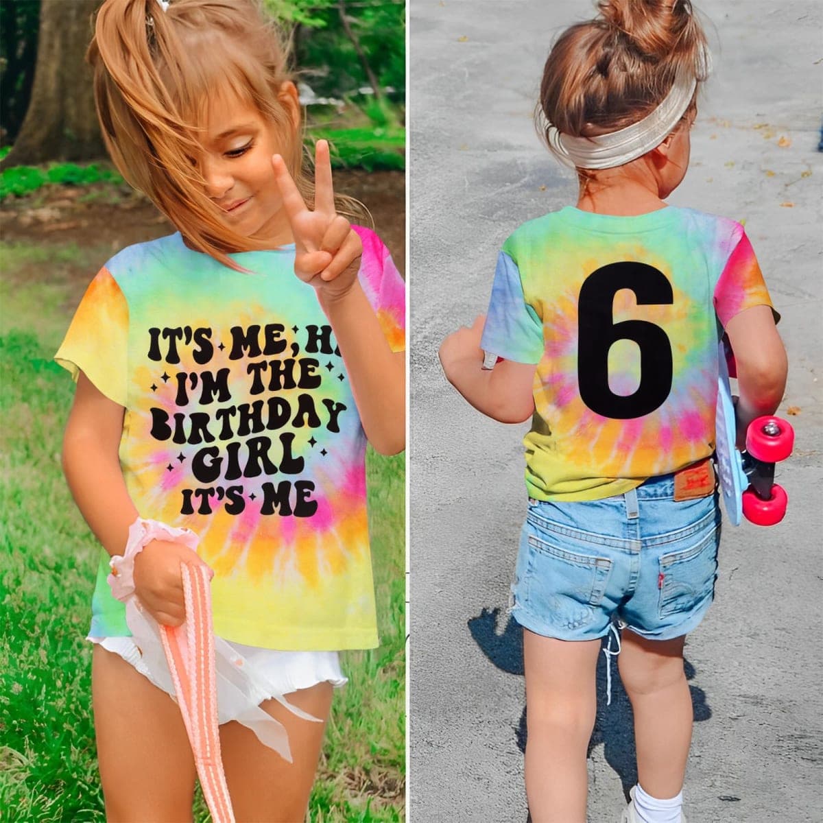 AG AGUU Its Me Hi I’m The Birthday Girl Shirts Kids Toddler Girls Birthday Tie Dye T-Shirt Party Outfits Tees Tops 5-10Y, Yellow-6th, 6 Years thumbnail 2