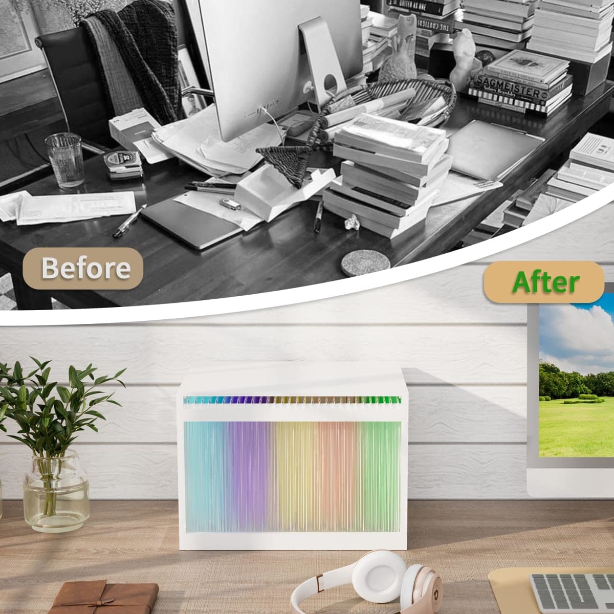 LONTAI White Bamboo Acrylic File Box with Hanging Folders, Letter/Legal Size, Dustproof, Home Office File Organizer thumbnail 3