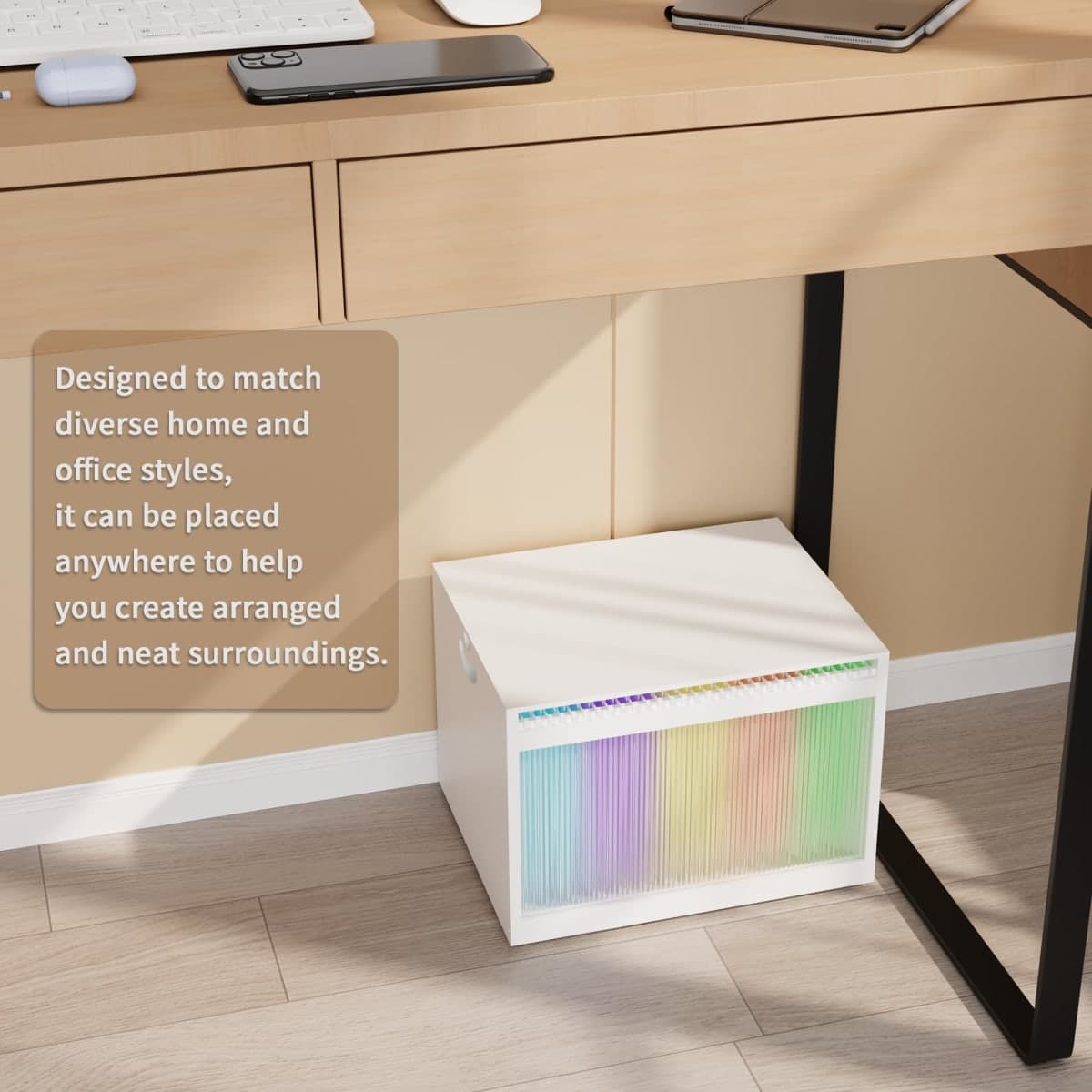 LONTAI White Bamboo Acrylic File Box with Hanging Folders, Letter/Legal Size, Dustproof, Home Office File Organizer thumbnail 5