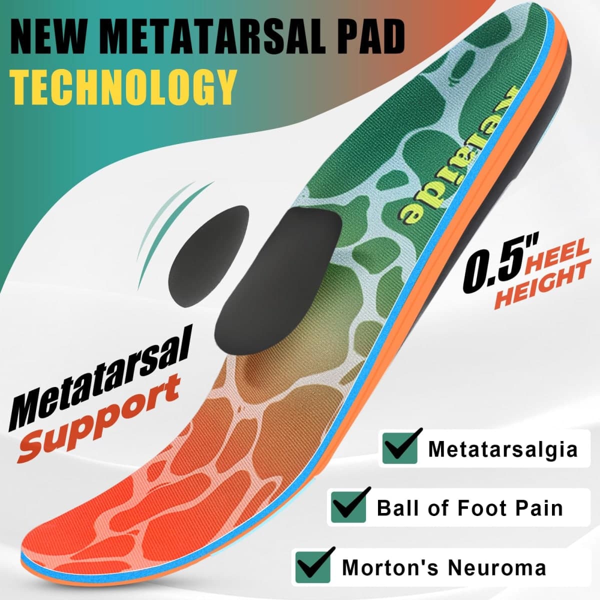 Arch Support Metatarsalgia Insoles with Metatarsal Pads for Men and Women - Ball of Foot Pain Relief Orthotics - Morton's Neuroma Pain Relief Insoles - Shoe Inserts for Plantar Fasciitis, Flat Feet thumbnail 2