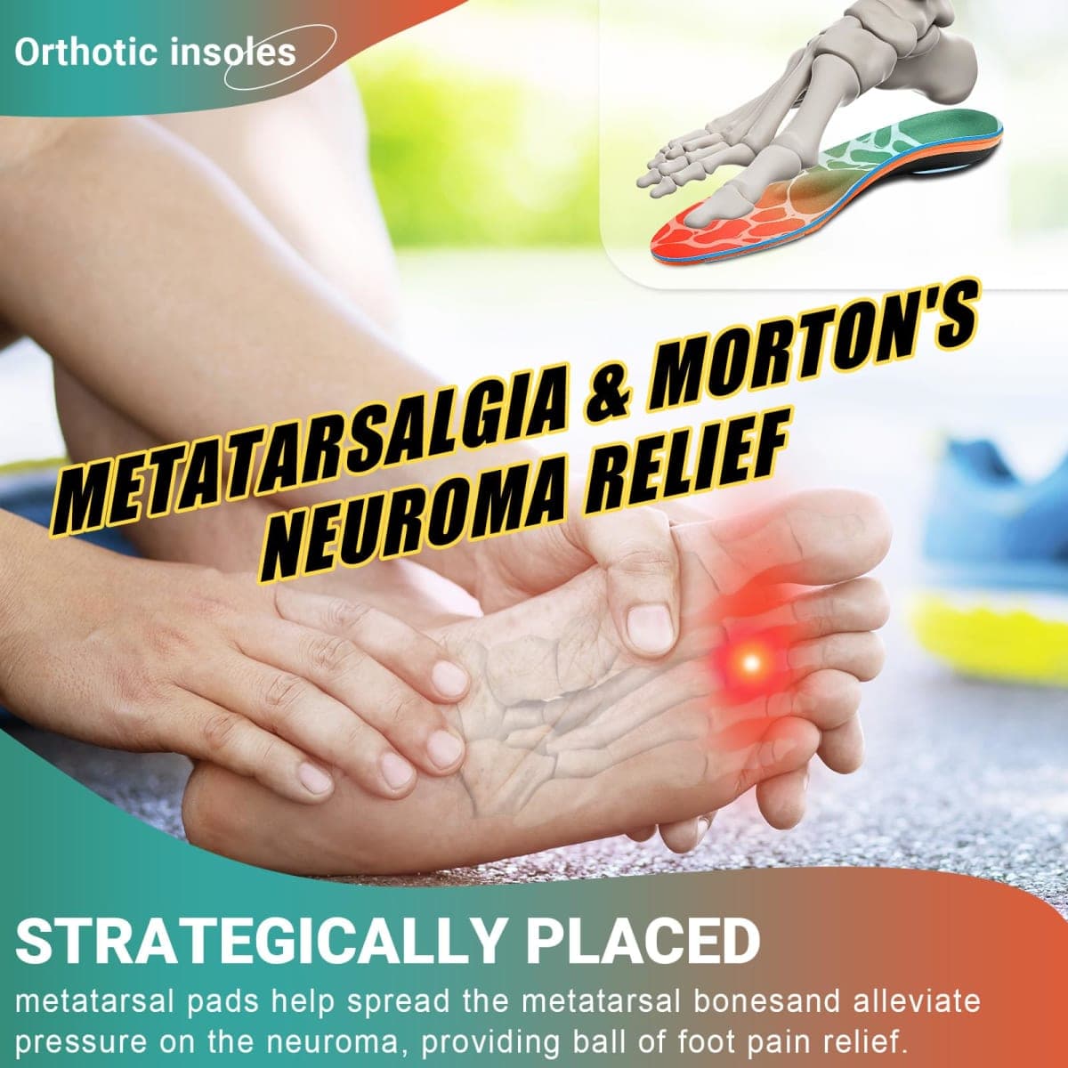 Arch Support Metatarsalgia Insoles with Metatarsal Pads for Men and Women - Ball of Foot Pain Relief Orthotics - Morton's Neuroma Pain Relief Insoles - Shoe Inserts for Plantar Fasciitis, Flat Feet thumbnail 3