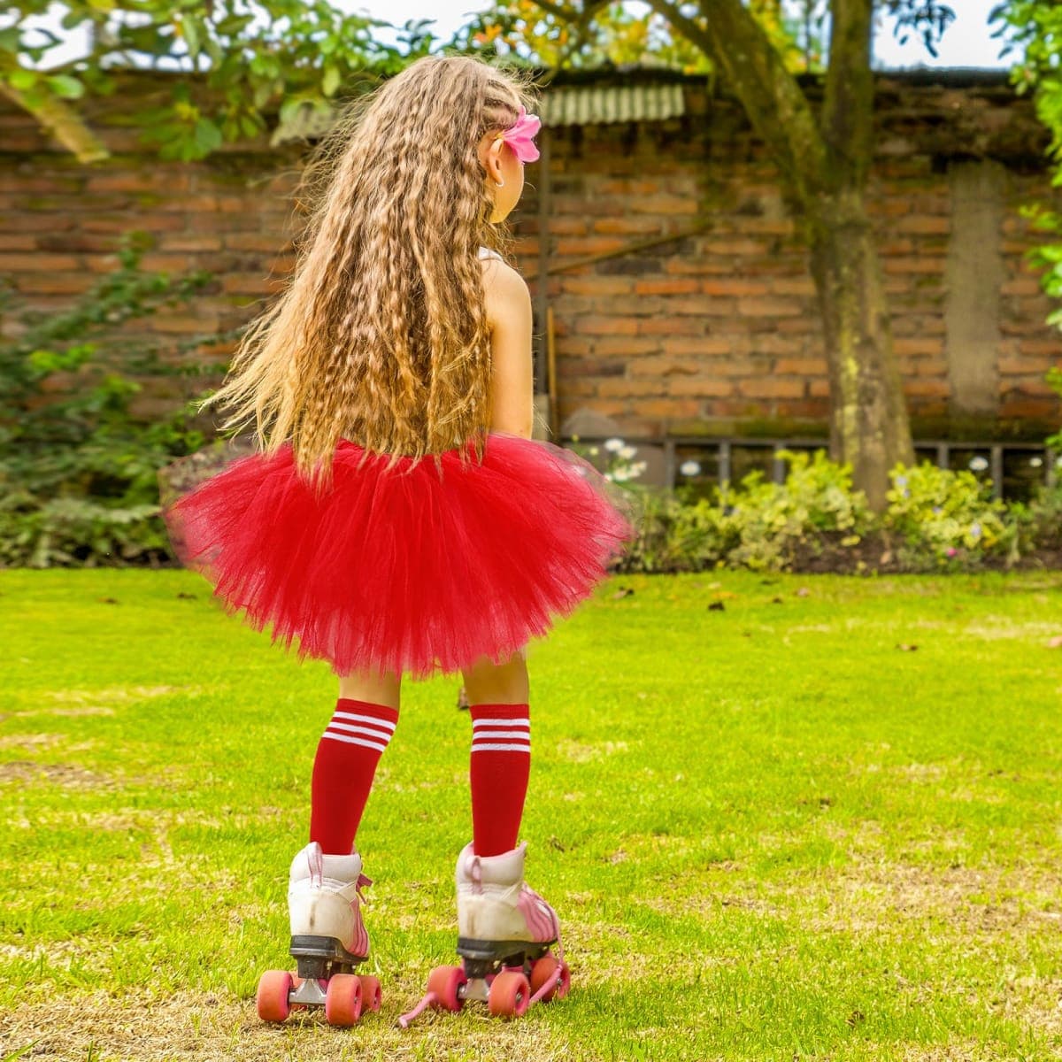 Zhanmai 5 Layered Tutu Skirt for Kids Tulle Tutu Skirt with Tube Socks Princess Runners Costumes Cosplay for Girls Kids (Red) thumbnail 2