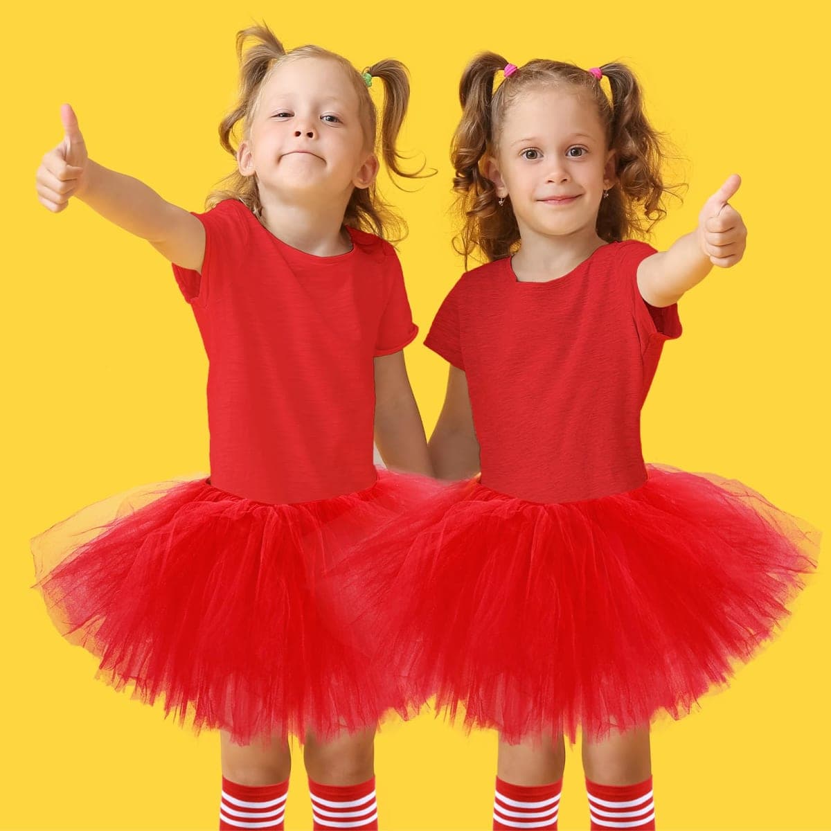 Zhanmai 5 Layered Tutu Skirt for Kids Tulle Tutu Skirt with Tube Socks Princess Runners Costumes Cosplay for Girls Kids (Red) thumbnail 3