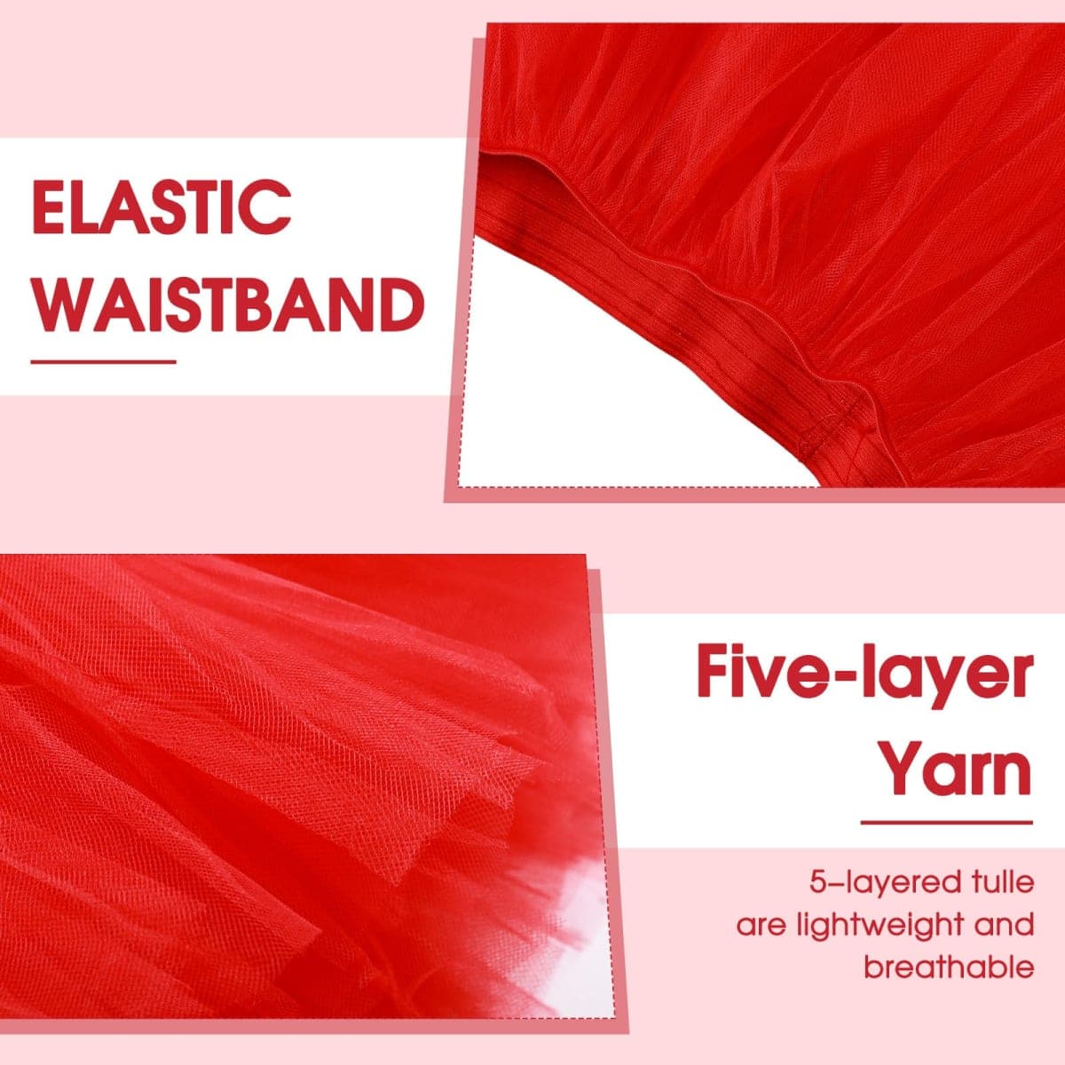 Zhanmai 5 Layered Tutu Skirt for Kids Tulle Tutu Skirt with Tube Socks Princess Runners Costumes Cosplay for Girls Kids (Red) thumbnail 5