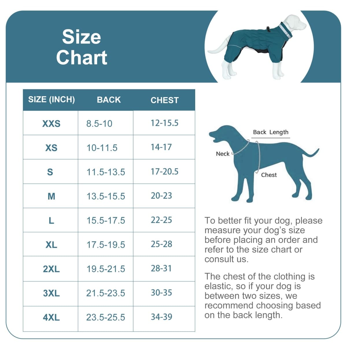 Winter Waterproof Dog Snowsuit – Full Body Outdoor Jacket with Leash Ring, Fleece Lining, Windproof Reflective 4-Leg Dog Coat for Small to Large Dogs Teal Blue 3XL thumbnail 2