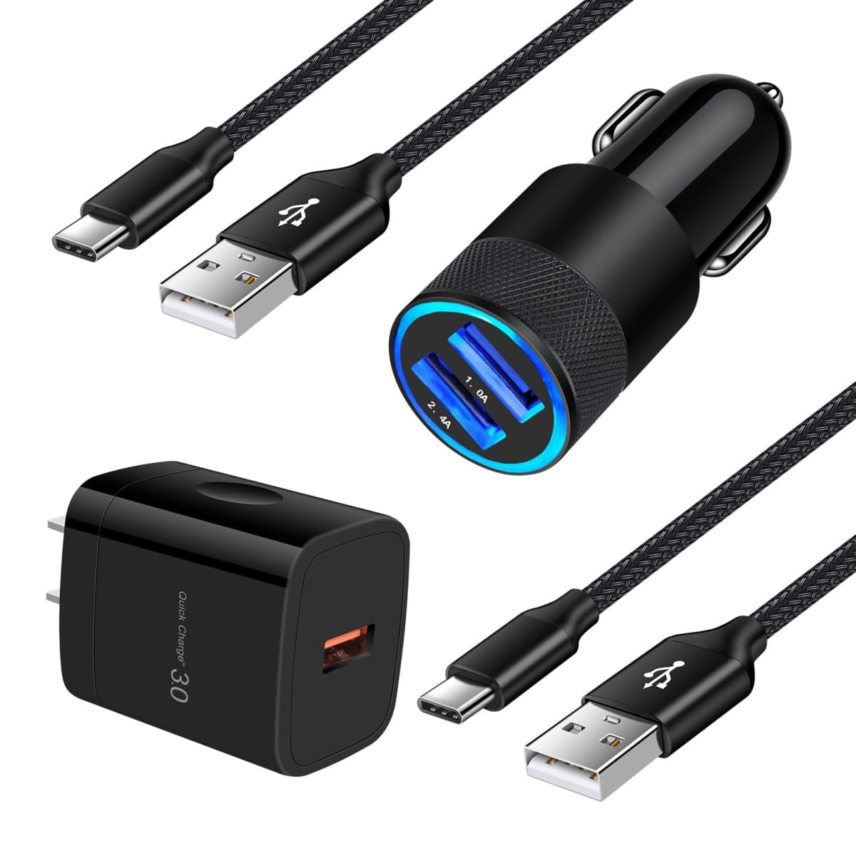 Car Charger Adapter+Quick Charge 3.0 Wall Charger Block Plug+6ft USB Type C Fast Charging Cable for Samsung Galaxy S25 S24 S23 S22 S21 S20 FE/Ultra/Plus 5G Note 20/10 Z Fold7/Flip7 A17 A35 A16 A15 A54 — image 1