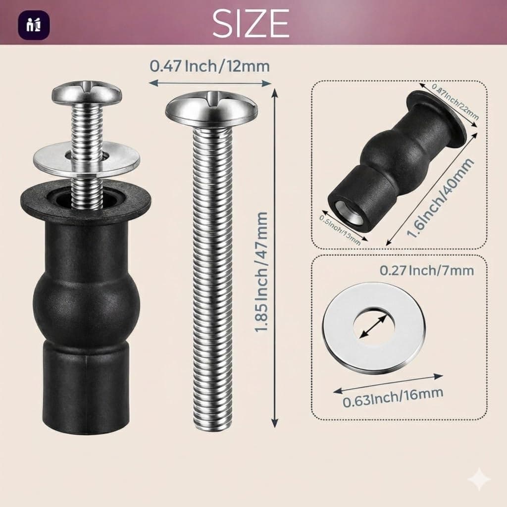 2 Sets Universal Toilet Seat Screws & Bolts Kit - Stainless Steel with Brass Thread Insert, Expanding Rubber & Plastic Nuts | Anti-Slip Replacement Hardware for 14-19mm Top-Mount Toilet Seat Hinges thumbnail 2