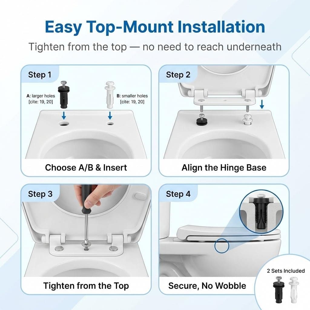 2 Sets Universal Toilet Seat Screws & Bolts Kit - Stainless Steel with Brass Thread Insert, Expanding Rubber & Plastic Nuts | Anti-Slip Replacement Hardware for 14-19mm Top-Mount Toilet Seat Hinges thumbnail 4