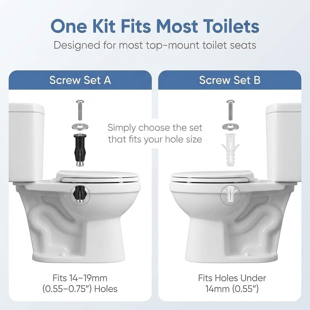 2 Sets Universal Toilet Seat Screws & Bolts Kit - Stainless Steel with Brass Thread Insert, Expanding Rubber & Plastic Nuts | Anti-Slip Replacement Hardware for 14-19mm Top-Mount Toilet Seat Hinges thumbnail 5