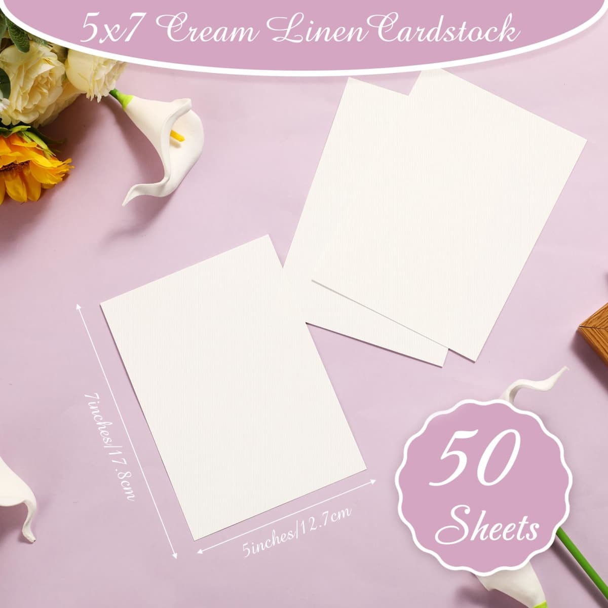 Geosar 50 Sheet Linen Cardstock 5 x 7 Invitation Cardstock Heavyweight Printer Paper 92lb 250gsm Index Cards for Printer Cover Postcards Blank Flash Note Greeting (Beige) thumbnail 2