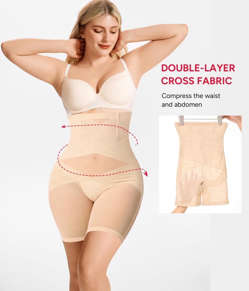 Nebility Womens' Tummy Control High Waist Trainer Body Shaper, Black/Beige - Mid Thigh - 2pk, Medium thumbnail 2