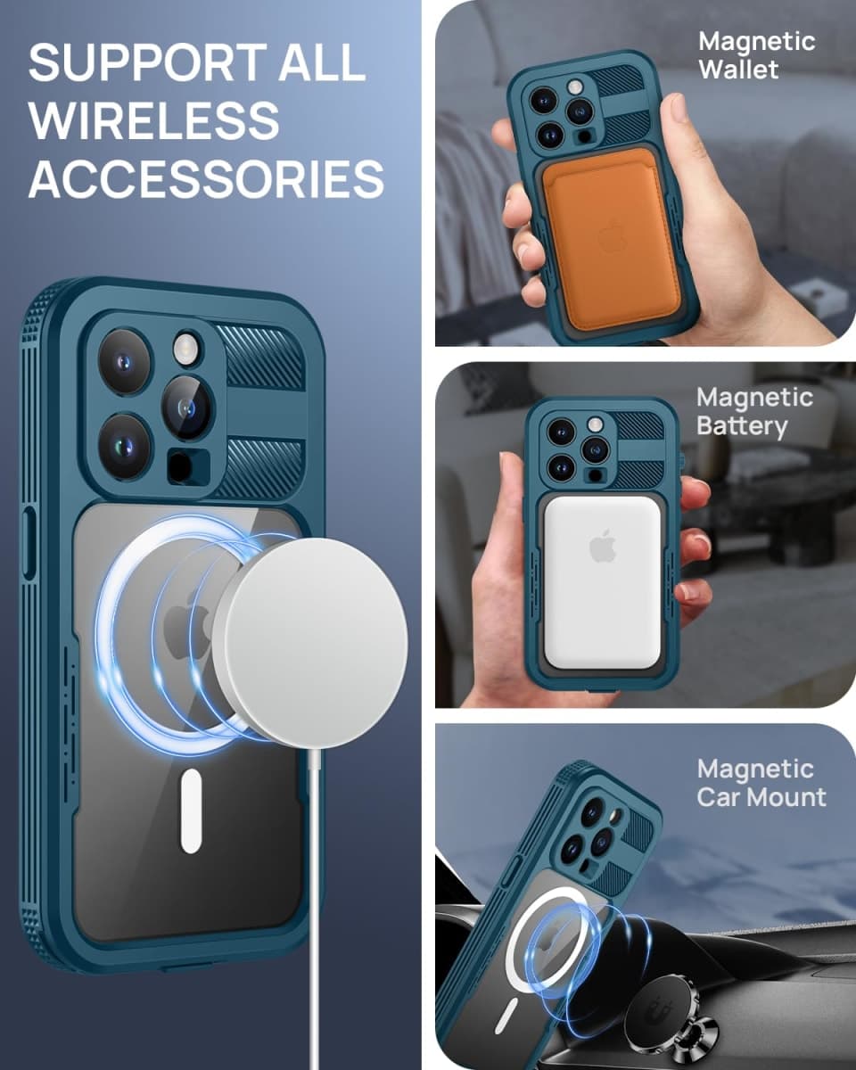 Lanhiem Magnetic for iPhone 15 Pro Max Waterproof Case, Built-in Privacy Screen Protector, Compatible with MagSafe, Anti-Spy Full Body Phone Case for iPhone 15 Pro Max 6.7", Black thumbnail 3