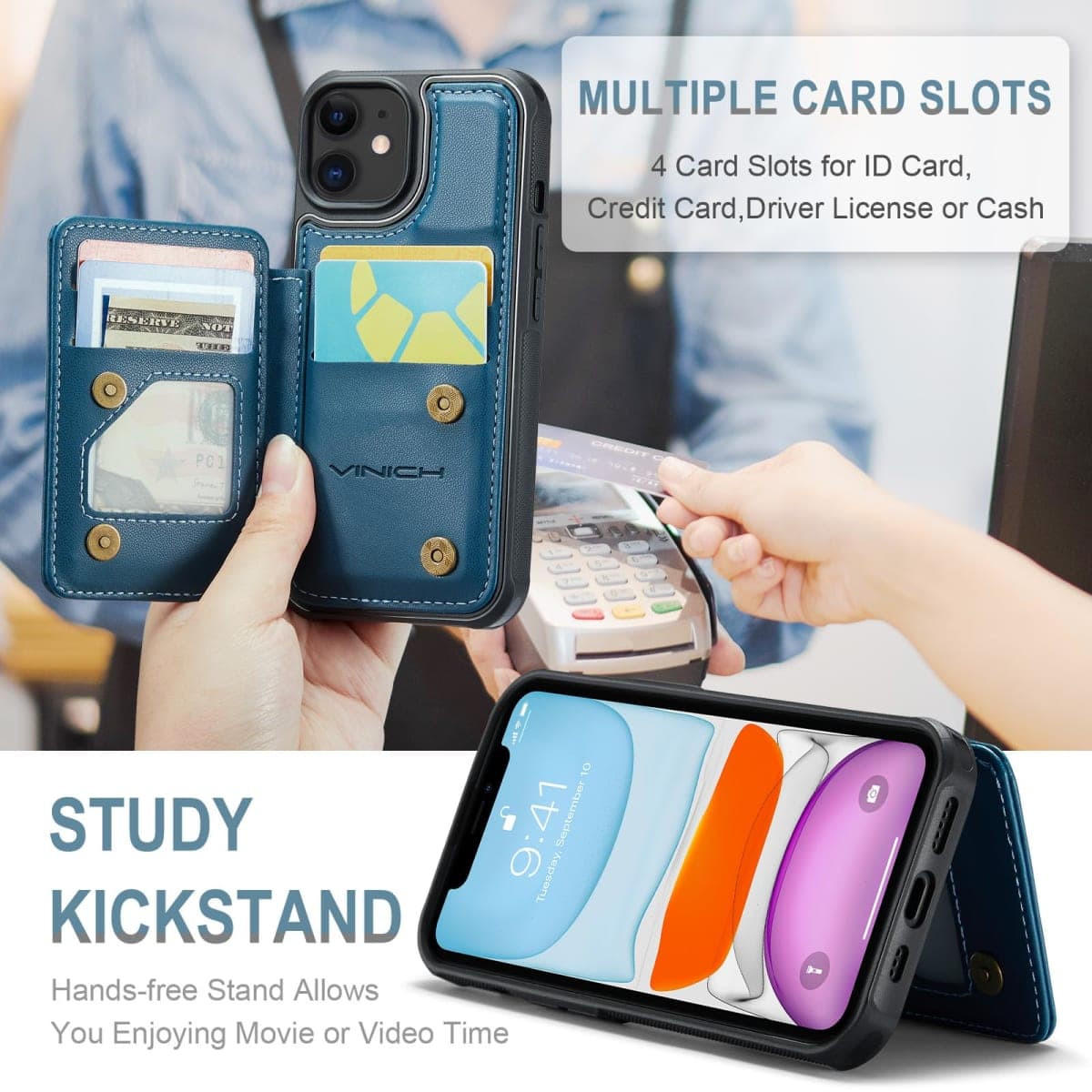 Vinich for iPhone 17 Pro Max Wallet Case with Card Holder, RFID Blocking Credit Slots Kickstand Shockproof Phone Cover Fit for iPhone 17 Pro Max 6.9" Black thumbnail 4