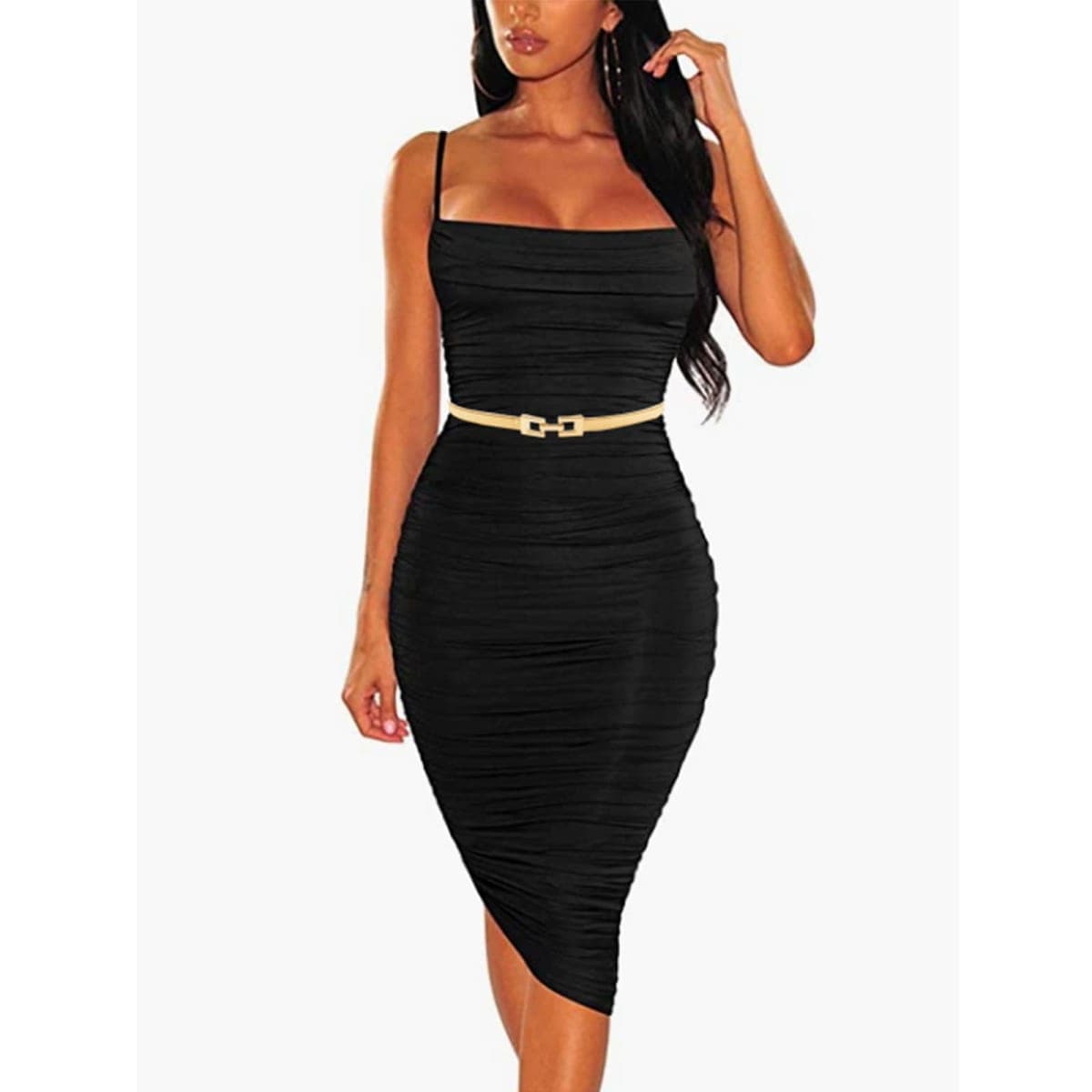 Tanpie Skinny Waist Belt of Women Elastic Metal Stretch Chain Belt Gold and Silver, A_gold, Medium: fits waist from 30"-33" thumbnail 2