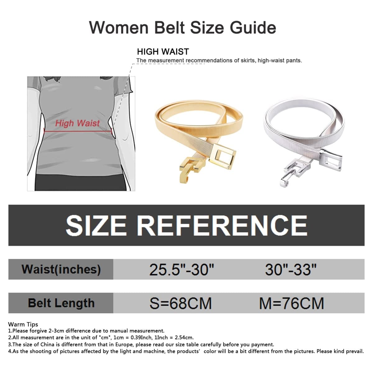 Tanpie Skinny Waist Belt of Women Elastic Metal Stretch Chain Belt Gold and Silver, A_gold, Medium: fits waist from 30"-33" thumbnail 5