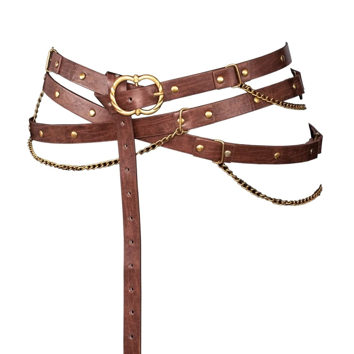 Medieval DIY Pirate Belt, Metal Chain Adjustable Leather, Retro Renaissance Belts for Women Dresses (Brown, A) — image 1