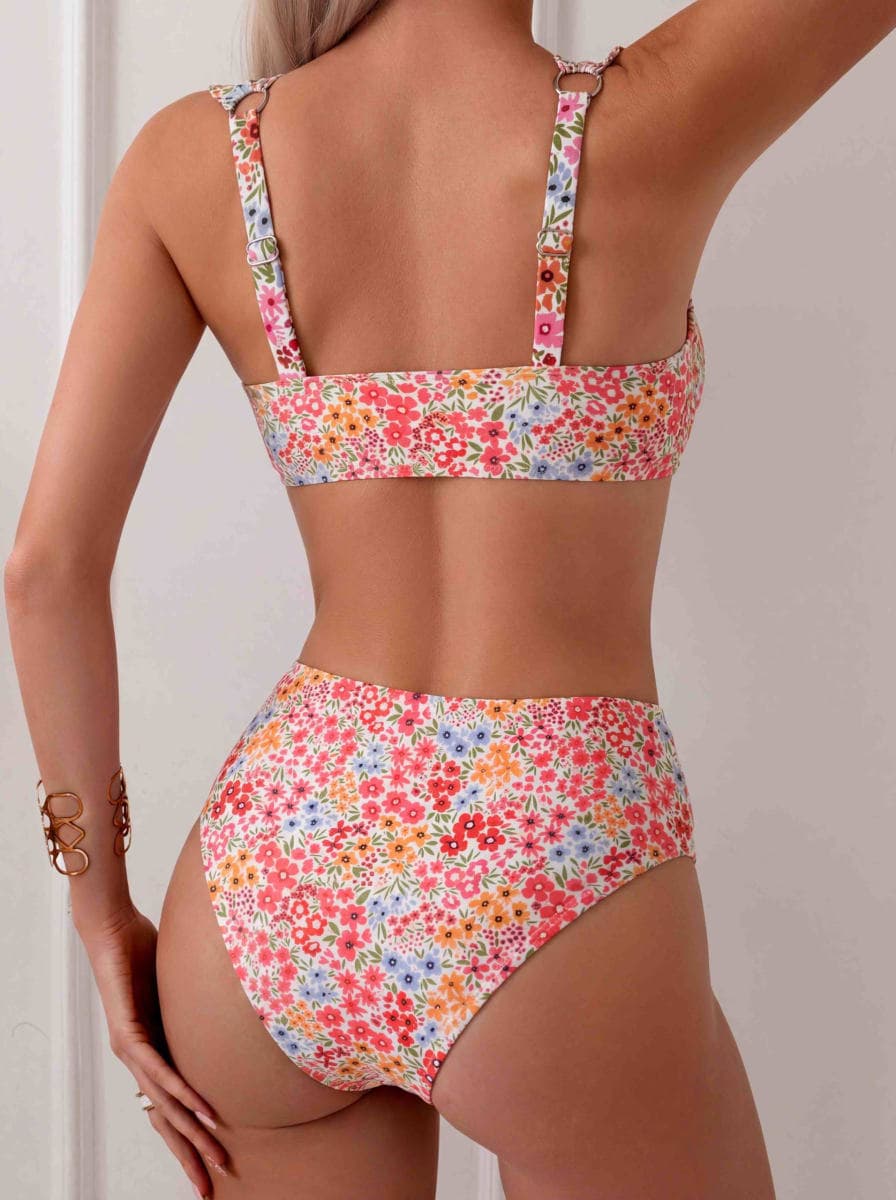 Fanuerg Women's High Waisted Bikini Sets Ditsy Floral Printed Two Piece Swimsuit Adjustable Strap Bathing Suit, Pink Floral, Medium thumbnail 3