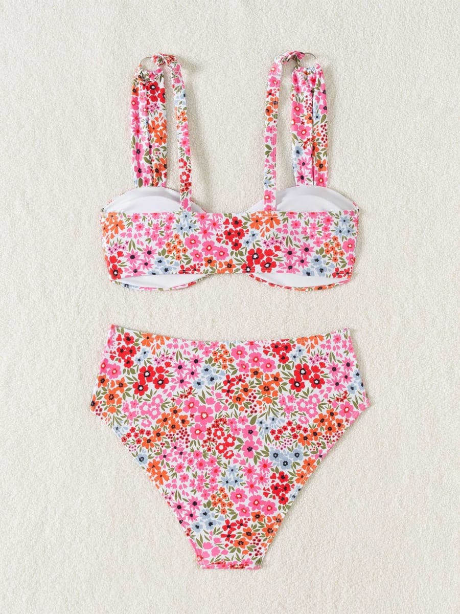 Fanuerg Women's High Waisted Bikini Sets Ditsy Floral Printed Two Piece Swimsuit Adjustable Strap Bathing Suit, Pink Floral, Medium thumbnail 5