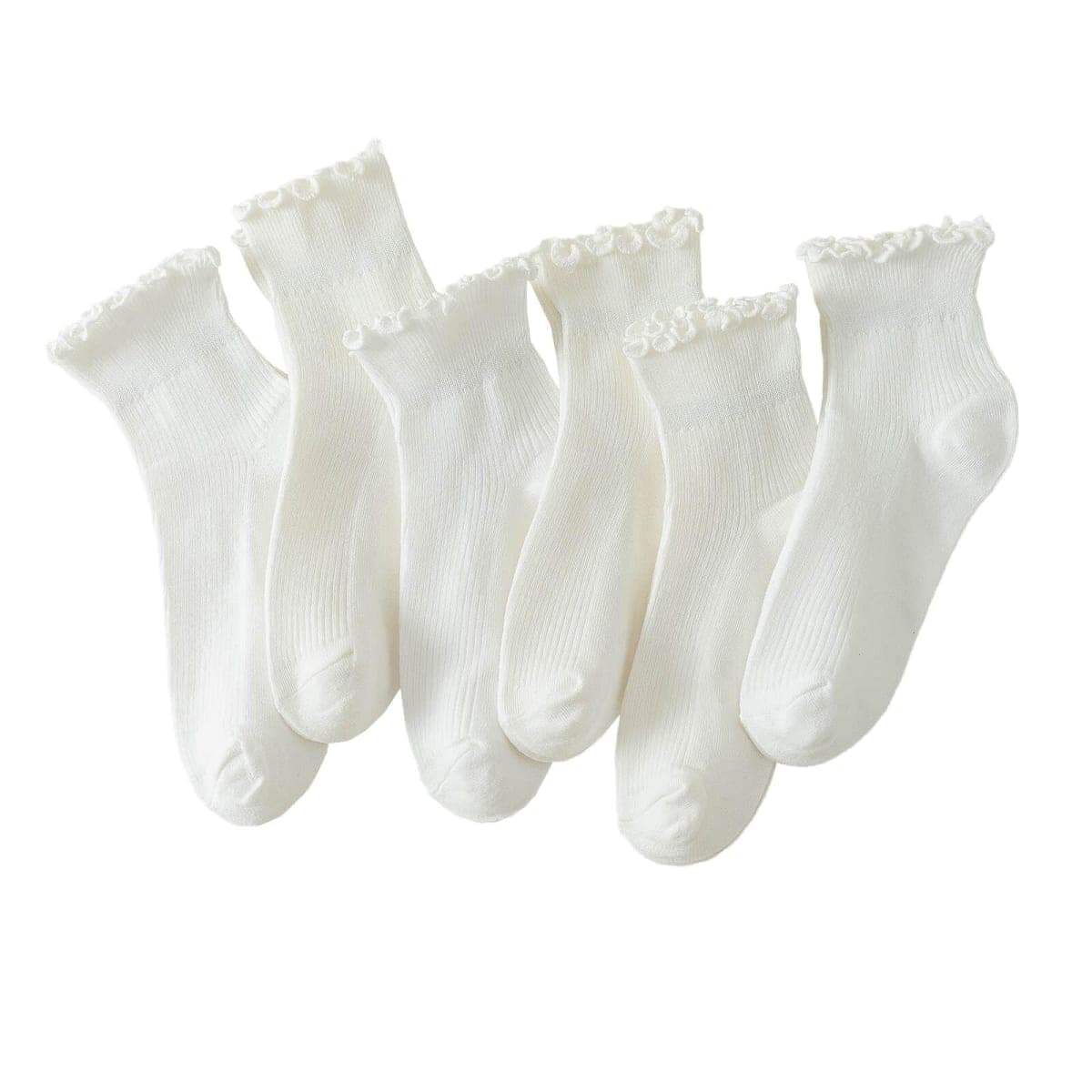 Hstyle 6 Pairs of Ruffle Socks Women, Ruffle Turn-Cuff Casual Cute Girl Ruffle Socks Breathable Cool Ruffle Ankle Socks — image 1