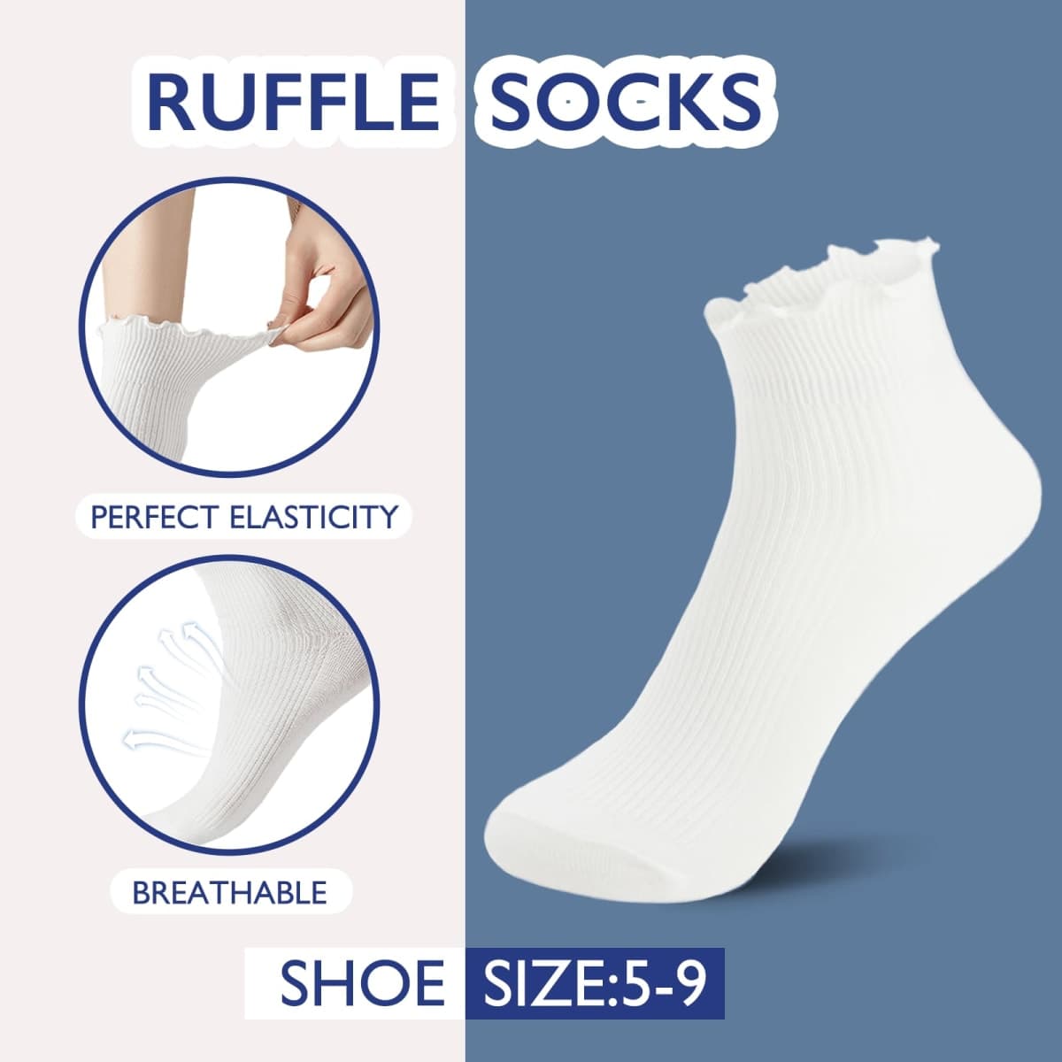 Hstyle 6 Pairs of Ruffle Socks Women, Ruffle Turn-Cuff Casual Cute Girl Ruffle Socks Breathable Cool Ruffle Ankle Socks thumbnail 4