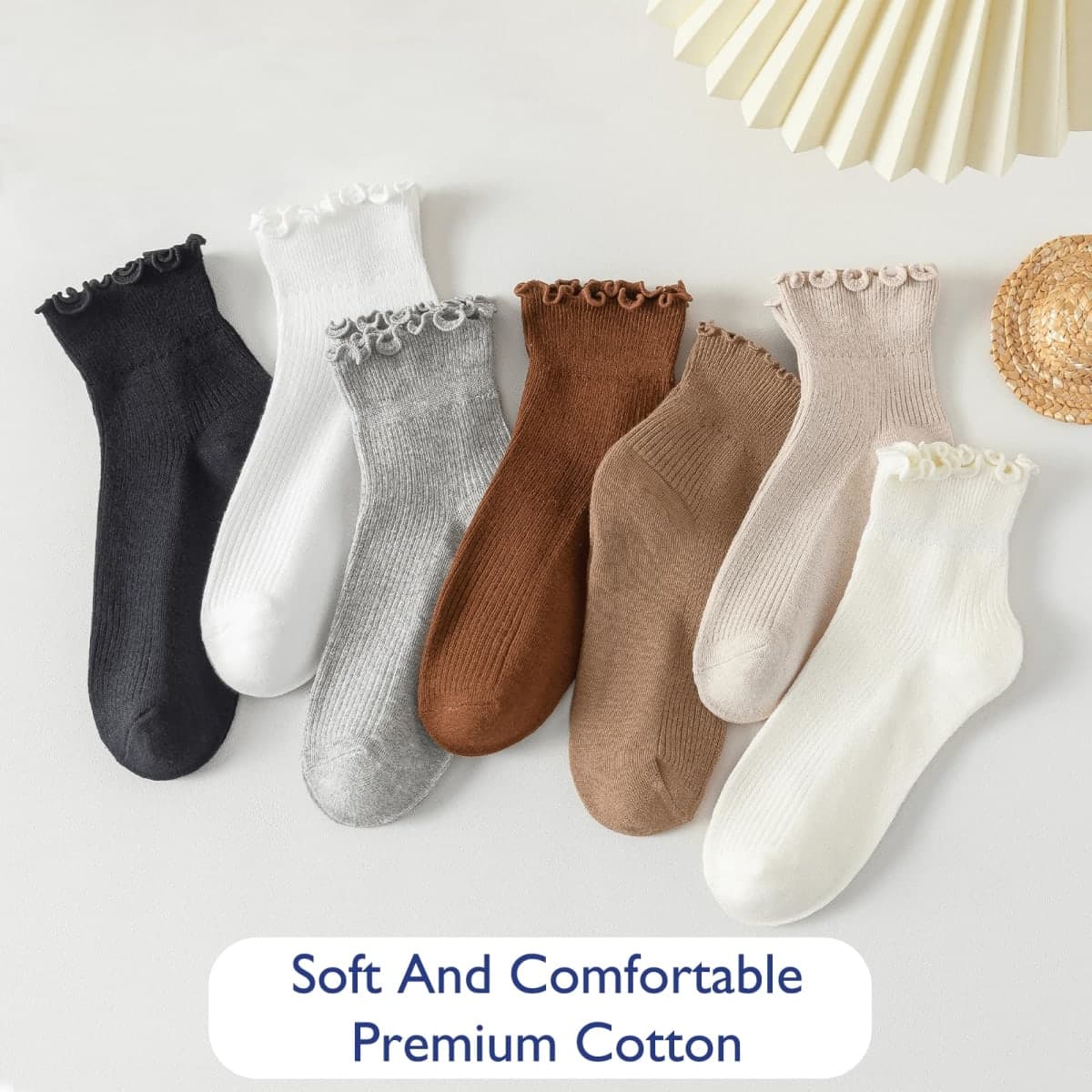 Hstyle 6 Pairs of Ruffle Socks Women, Ruffle Turn-Cuff Casual Cute Girl Ruffle Socks Breathable Cool Ruffle Ankle Socks thumbnail 5