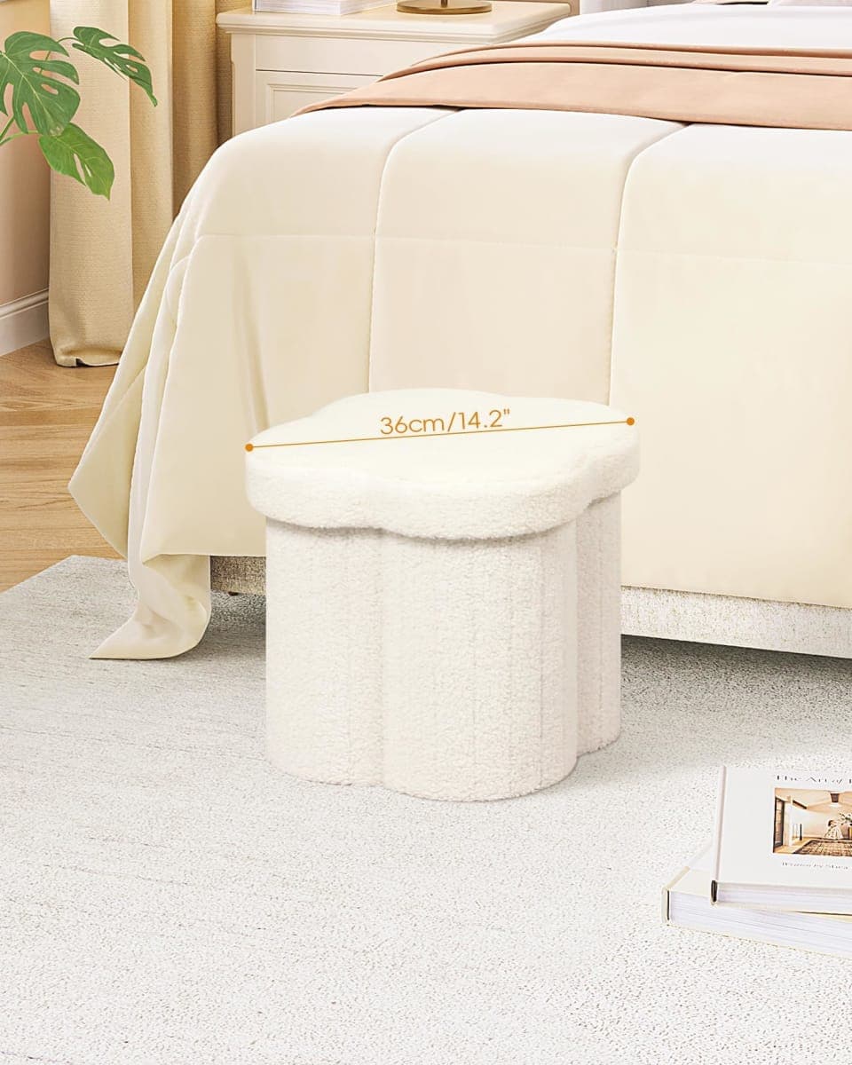 B FSOBEIIALEO Storage Ottoman Cube, Flowers Shaped Ottomans with Storage Foot Stool Footrest for Lving Room, Boucle Ottoman Seat for Dorm Room,Faux Teddy Fur,White 12.6"x12.6"x12.6" thumbnail 2