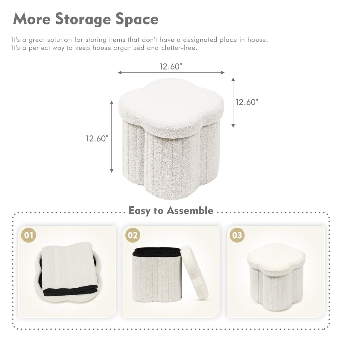 B FSOBEIIALEO Storage Ottoman Cube, Flowers Shaped Ottomans with Storage Foot Stool Footrest for Lving Room, Boucle Ottoman Seat for Dorm Room,Faux Teddy Fur,White 12.6"x12.6"x12.6" thumbnail 5