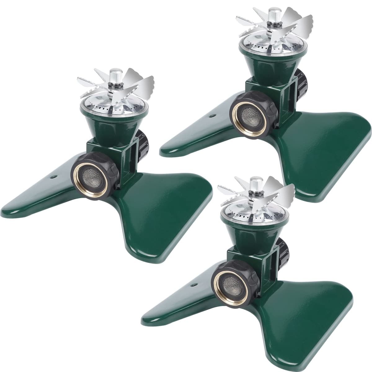 Biswing 3 Pack Lawn Sprinkler, Heavy Duty Metal Square Garden Sprinkler, 360 Degree Large Area Irrigation, Connectable Rotating Automatic Water Sprinklers for Yard Lawn Garden Watering — image 1