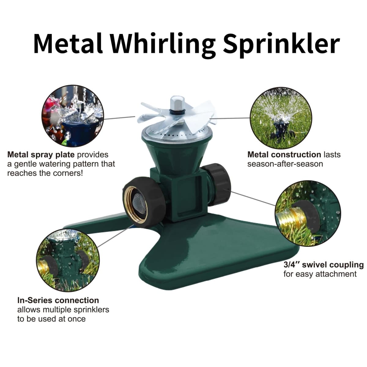 Biswing 3 Pack Lawn Sprinkler, Heavy Duty Metal Square Garden Sprinkler, 360 Degree Large Area Irrigation, Connectable Rotating Automatic Water Sprinklers for Yard Lawn Garden Watering thumbnail 2