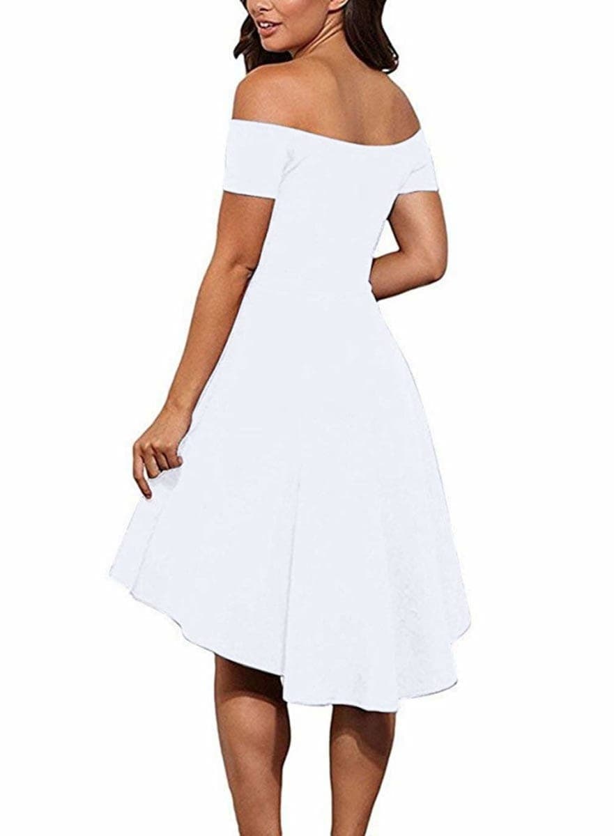 Womens Off The Shoulder Short Sleeve High Low Cocktail Skater Dress thumbnail 2