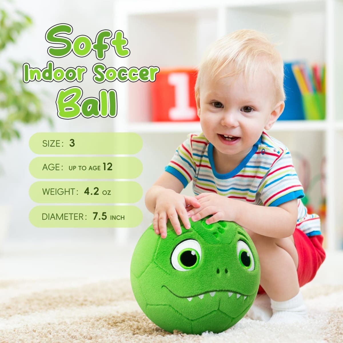 VangeBow Silent Indoor Soccer Balls for Toddlers 1-3, Inflatable Soft Plush Baby Toddler Soccer Ball Toys Gifts for Kid 3-5 Year Old Boy First Birthday Gift (Dinosaur, Pump Include) thumbnail 2