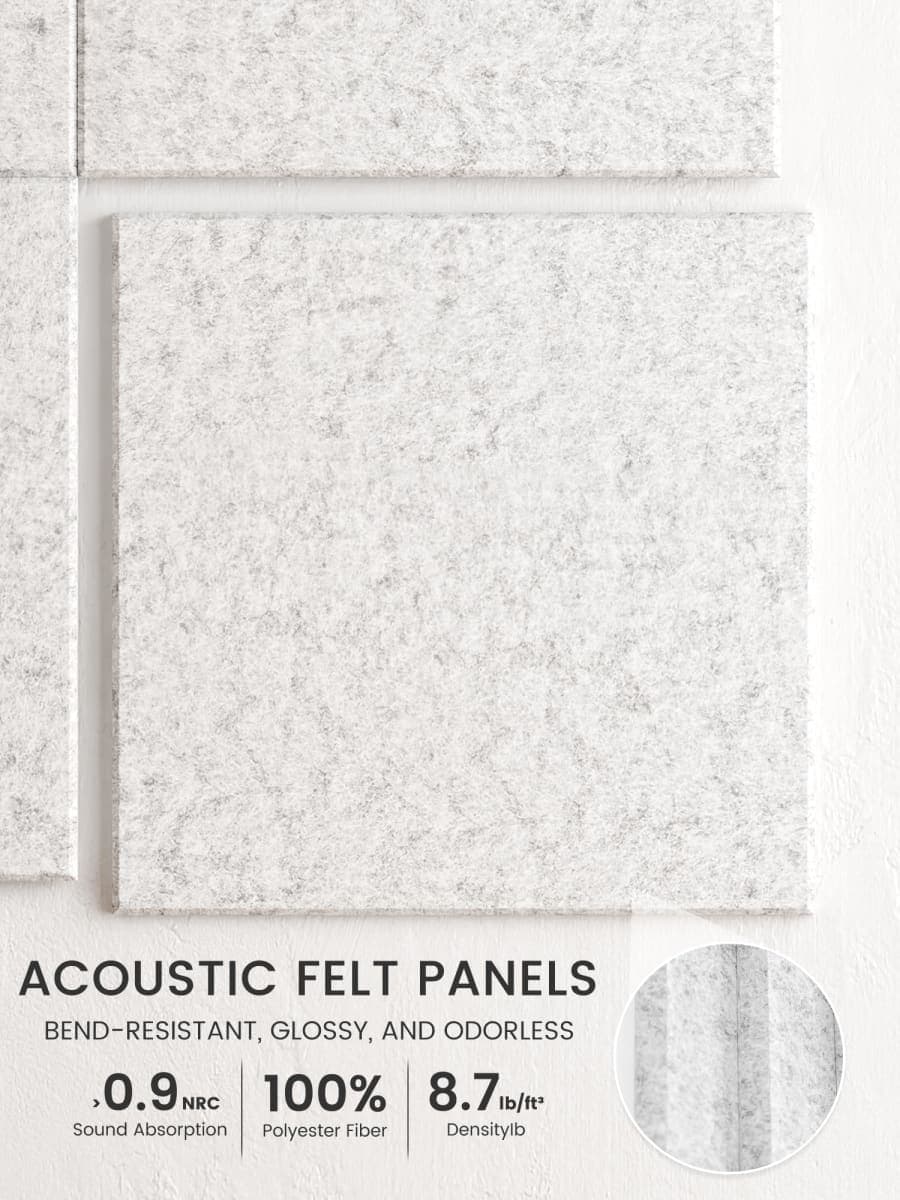Bumusty Large Felt Bulletin Board, 48" x 36" Cork Board Alternative, 12-Pack Solid Felt Wall Tiles with 30 Push Pins and 70 Adhesive Tabs, Ideal for Office, Home & Classroom, Light Gray thumbnail 3