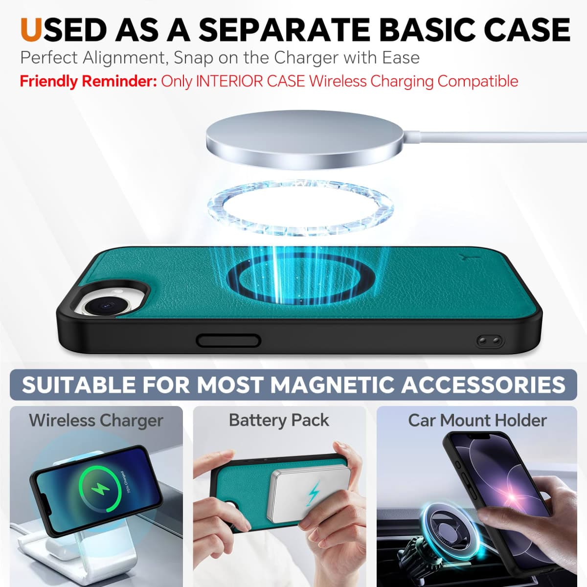TUCCH Wallet Case for iPhone 17e 2026/16e 6.1" 2025, [Detachable] [2 in 1] Stand [Wrist Strap] RFID Blocking 4 Card Slots Shockproof PU Leather Magnetic Removable Flip Cover for iPhone 17e/16e, Cyan thumbnail 4