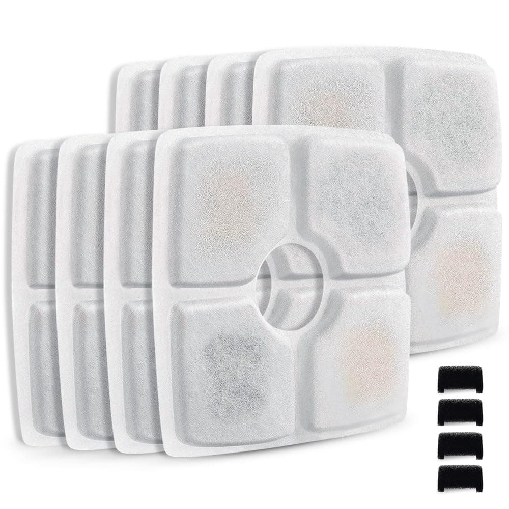 Comsmart Pet Fountain Filter Set, 8 Pack 3 Triple Filtration System Replacement Cat Water Fountain Filters & 4 Pre-Filter Sponges for 84oz/2.5L Automatic Pet Fountain Cat Water Fountain