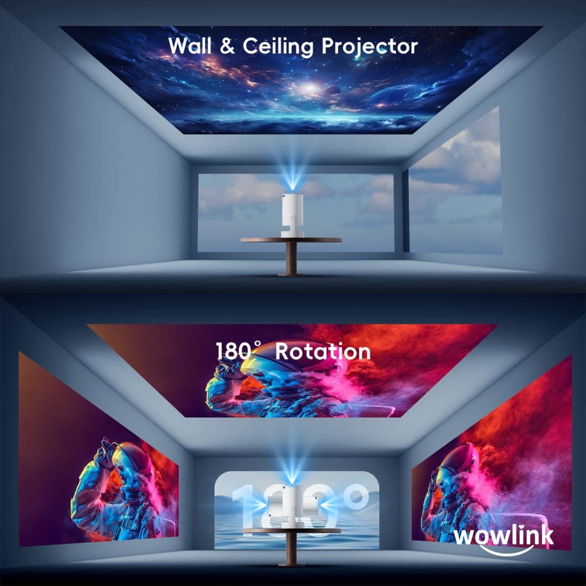 [Built-in Apps & Upgraded 2026] Mini Projector with WiFi 6 and Bluetooth 5.4 Support 4K 1080P Auto Keystone 180° Rotatable Projector Portable Compatible with HDMI/TV Stick/Memory Stick/Laptop thumbnail 5