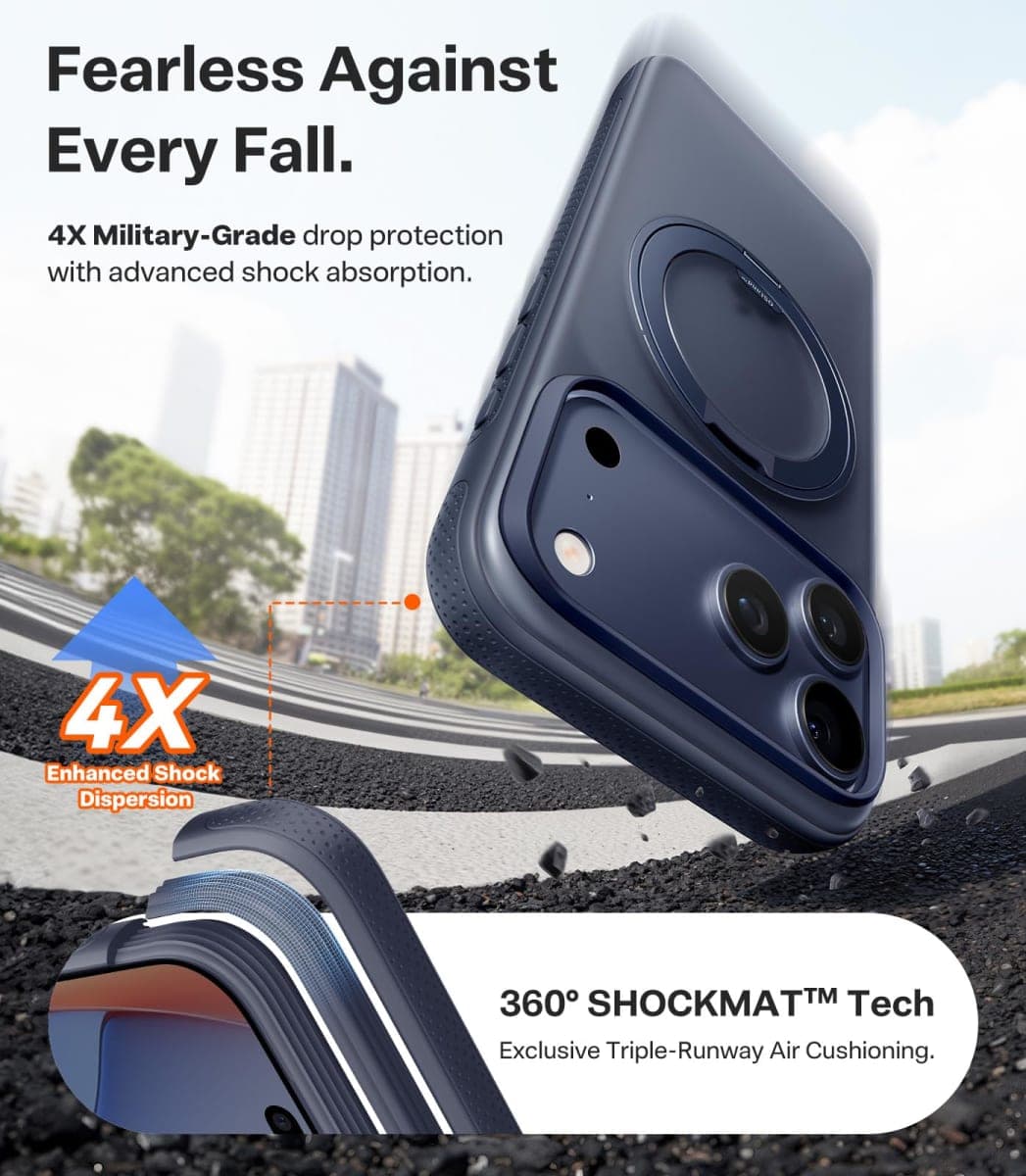 TORRAS 360 Magnetic Stand for iPhone 17 Pro Case, [Fit for MagSafe] [Rotatable Ring Kickstand] [4X Mil-Grade Shockproof] Slim Translucent Phone Cover, Camera Button, Deep Blue, Ostand O3 Fitness thumbnail 5