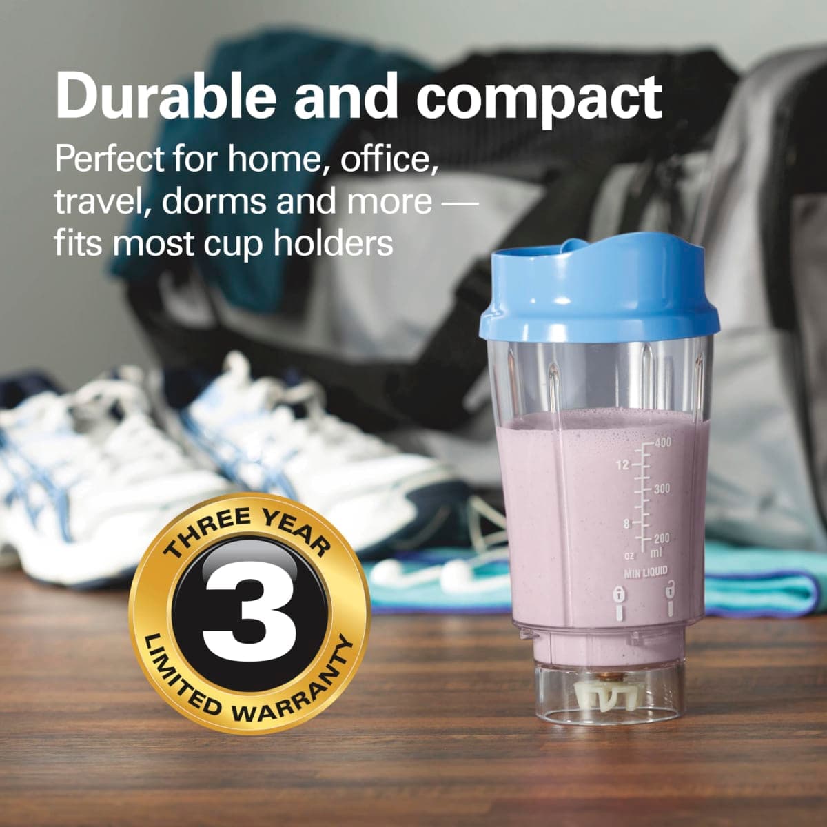 Hamilton Beach Personal Blender for Smoothies & Protein Shakes, Portable Single Serve Blender with Travel Lid, 14 oz BPA-Free Jar, 175W, Compact Countertop Blender, Tranquil Blue, 51172 thumbnail 5