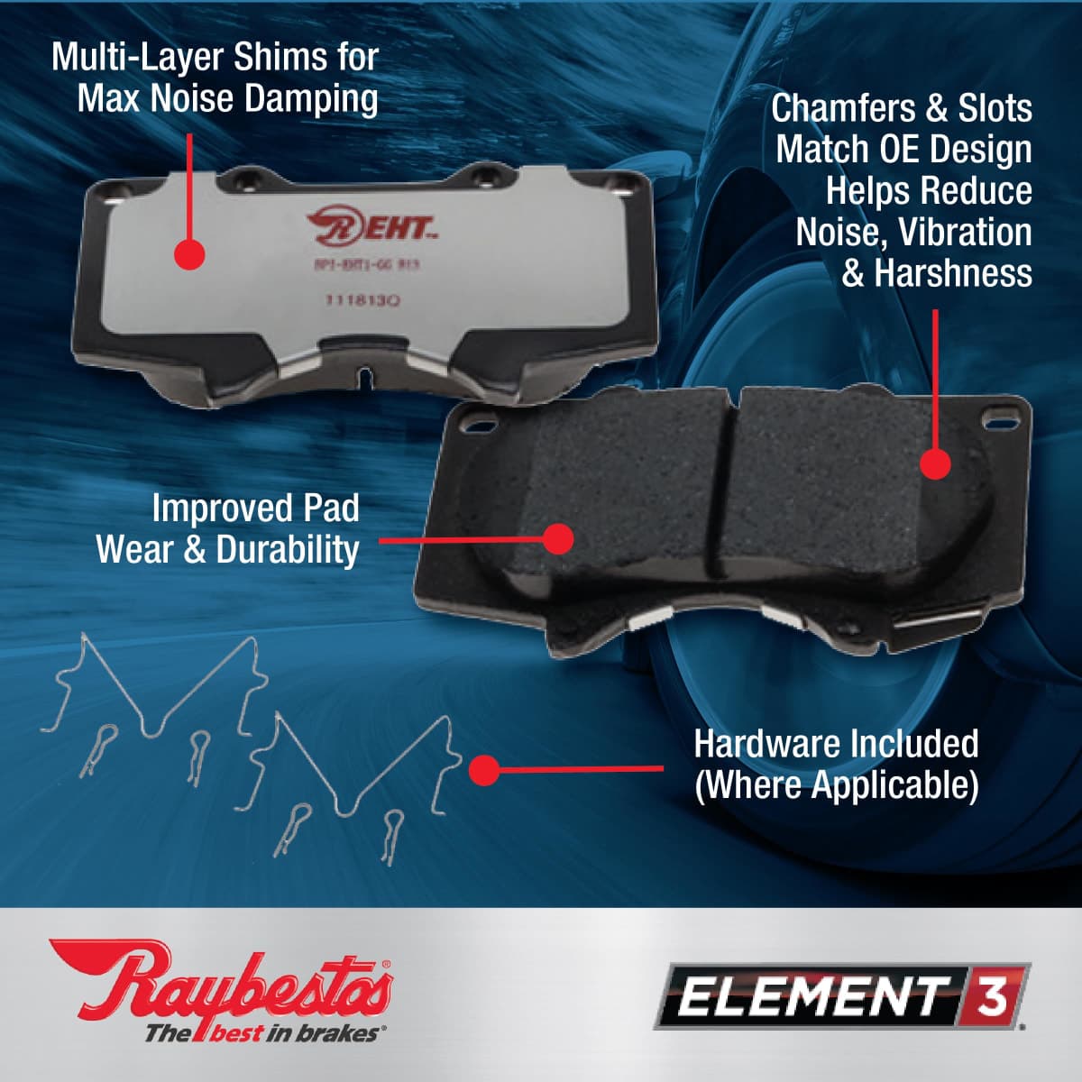 Premium Raybestos Element3 EHT™ Replacement Rear Brake Pad Set for Select 2015-2020 Chevrolet Colorado & 2015-2020 GMC Canyon Model Years (EHT1806H) thumbnail 2