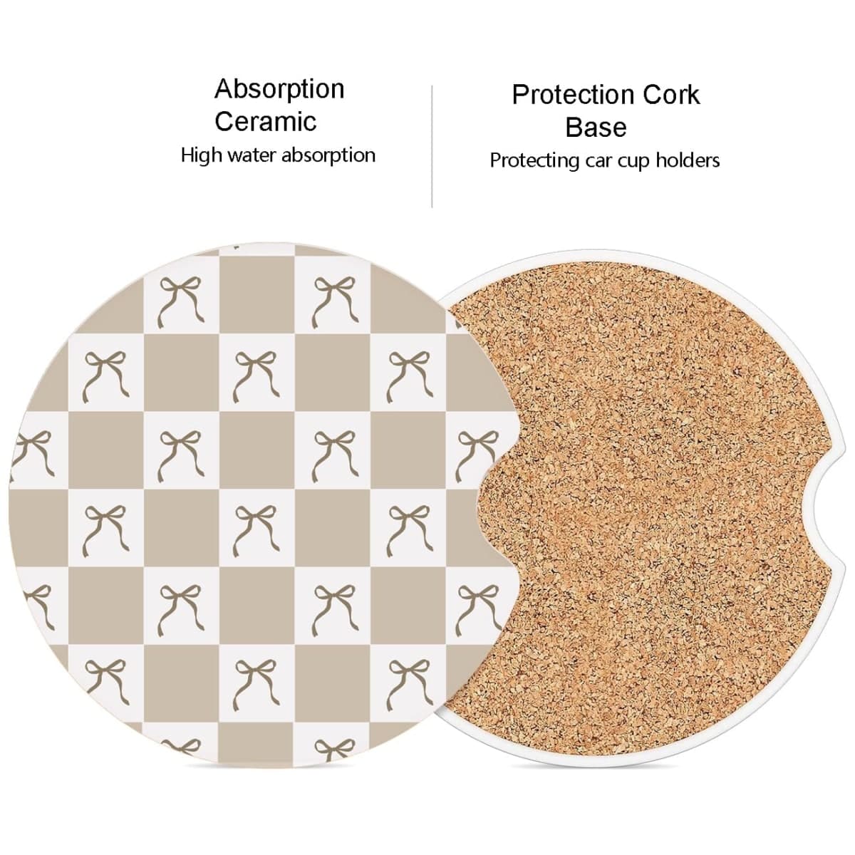 Ceramic Car Coasters – Absorbent Car Cup Holder Coaster Set for Women, Cute Aesthetic Car Accessories for Girls, 2 Pack (Black) thumbnail 2