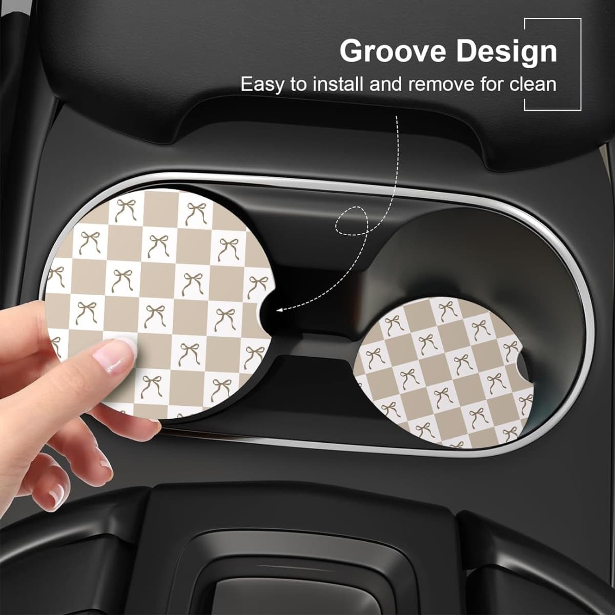 Ceramic Car Coasters – Absorbent Car Cup Holder Coaster Set for Women, Cute Aesthetic Car Accessories for Girls, 2 Pack (Black) thumbnail 3