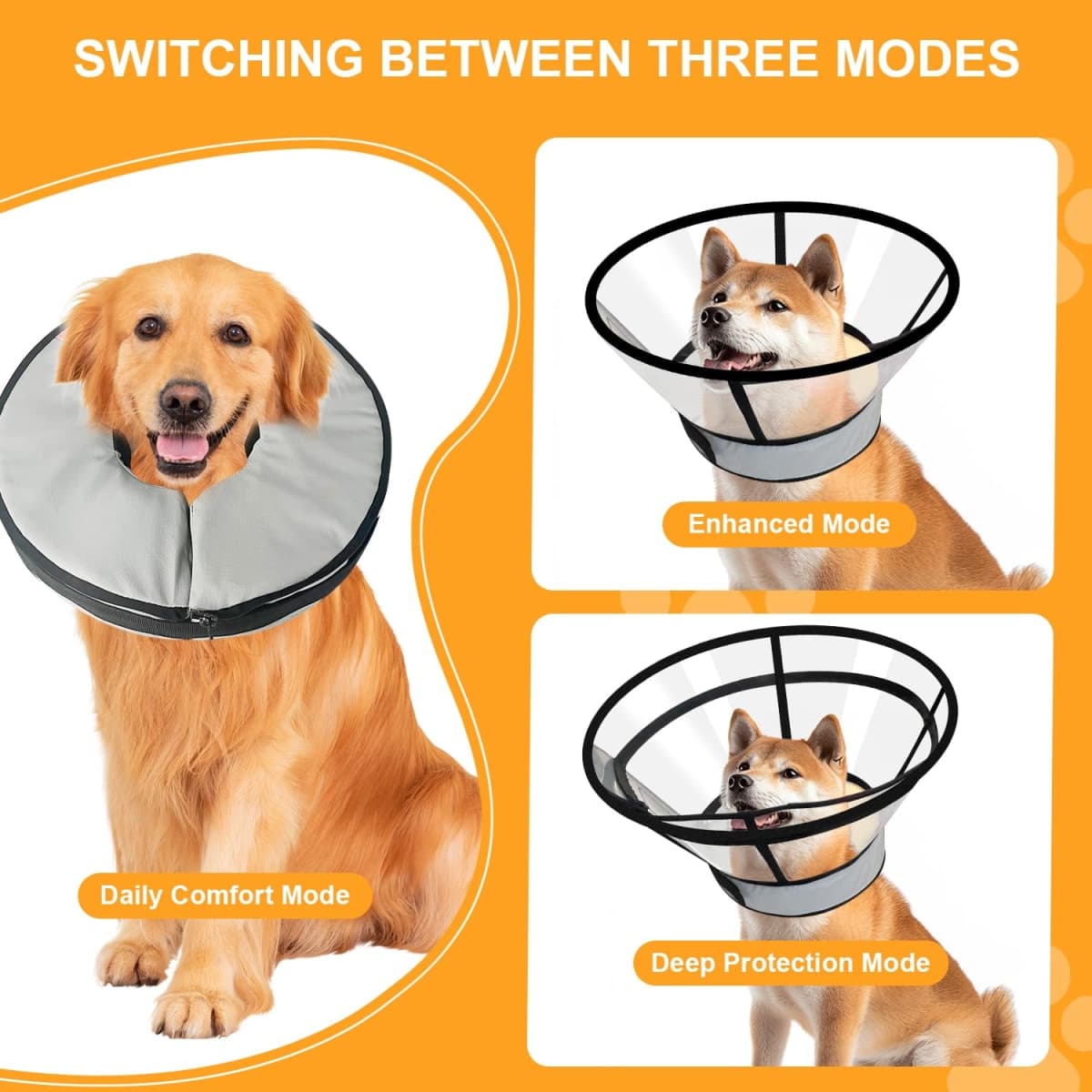Sponge Core Dog Cone Waterproof Design, Inflatable Dog Cone Collar Alternative, Dogs Donut Collar After Surgery with 2 Outerwear, Soft Cone for Large Medium Small Dogs and Cats (Grey+Yellow, M) thumbnail 5