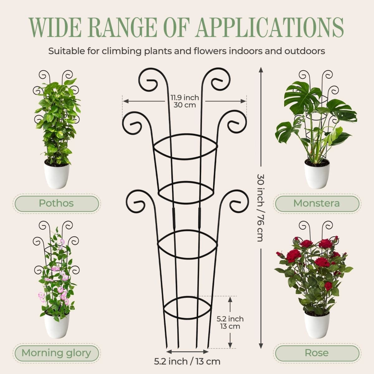 QIAOKAIYAN Mini Garden Trellis for Potted Plants, Black Metal Semicircular Climbing Plant Support, 4 Pack thumbnail 2